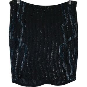 Haute Hippie Slinky Silk Black / Blue Lined Sequin Mini Skirt‎ Boho 8